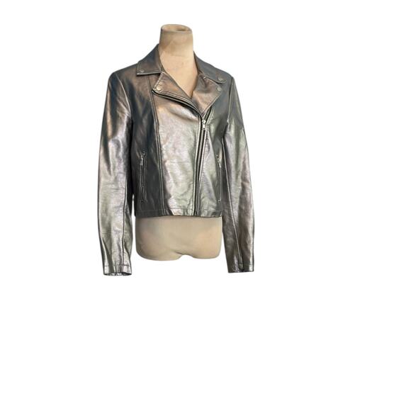 Forever 21 silver vegan leather moto jacket size Medium - Picture 12 of 16